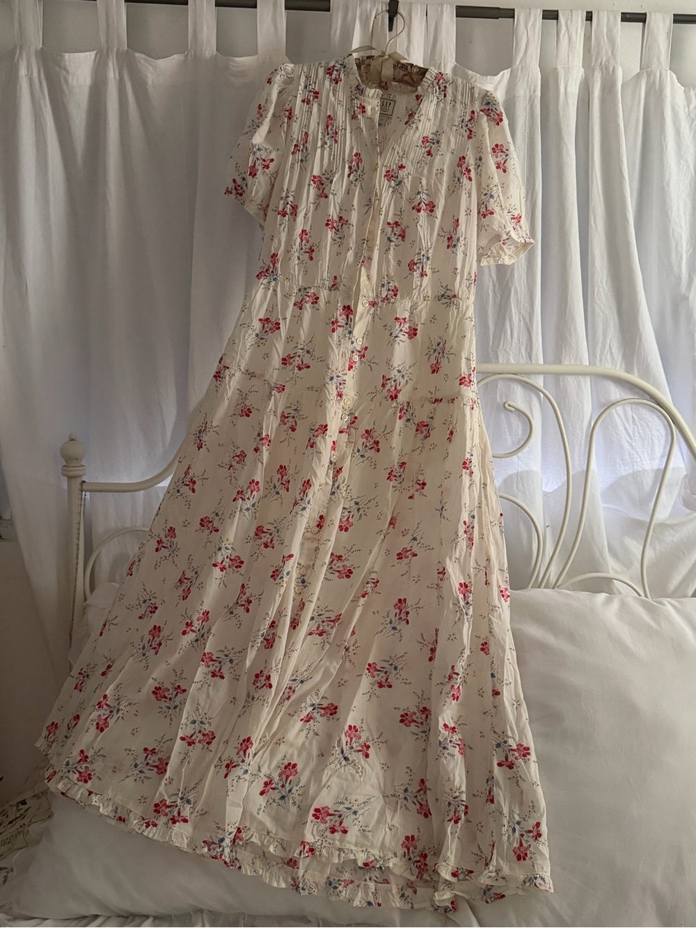 Doen Cream Maxi Dress with Red Floral Print
